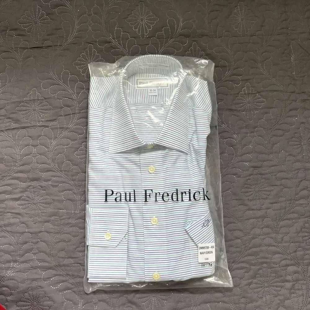 Paul Fredrick Non-Iron Two Ply Cotton Broadcloth Stripes Monogrammed EDE 16-34